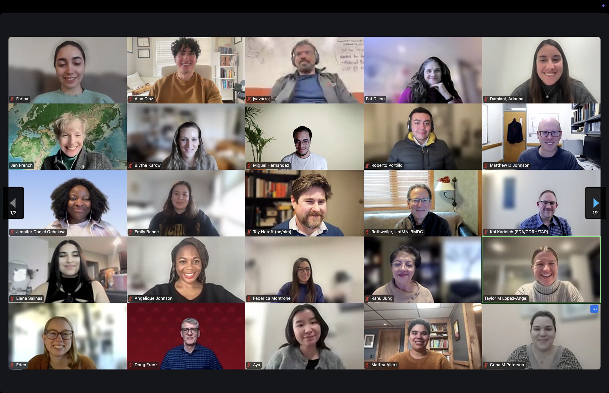 Image of the NeuroTech Workshop surrounded by individual photos of virtual research attendees.