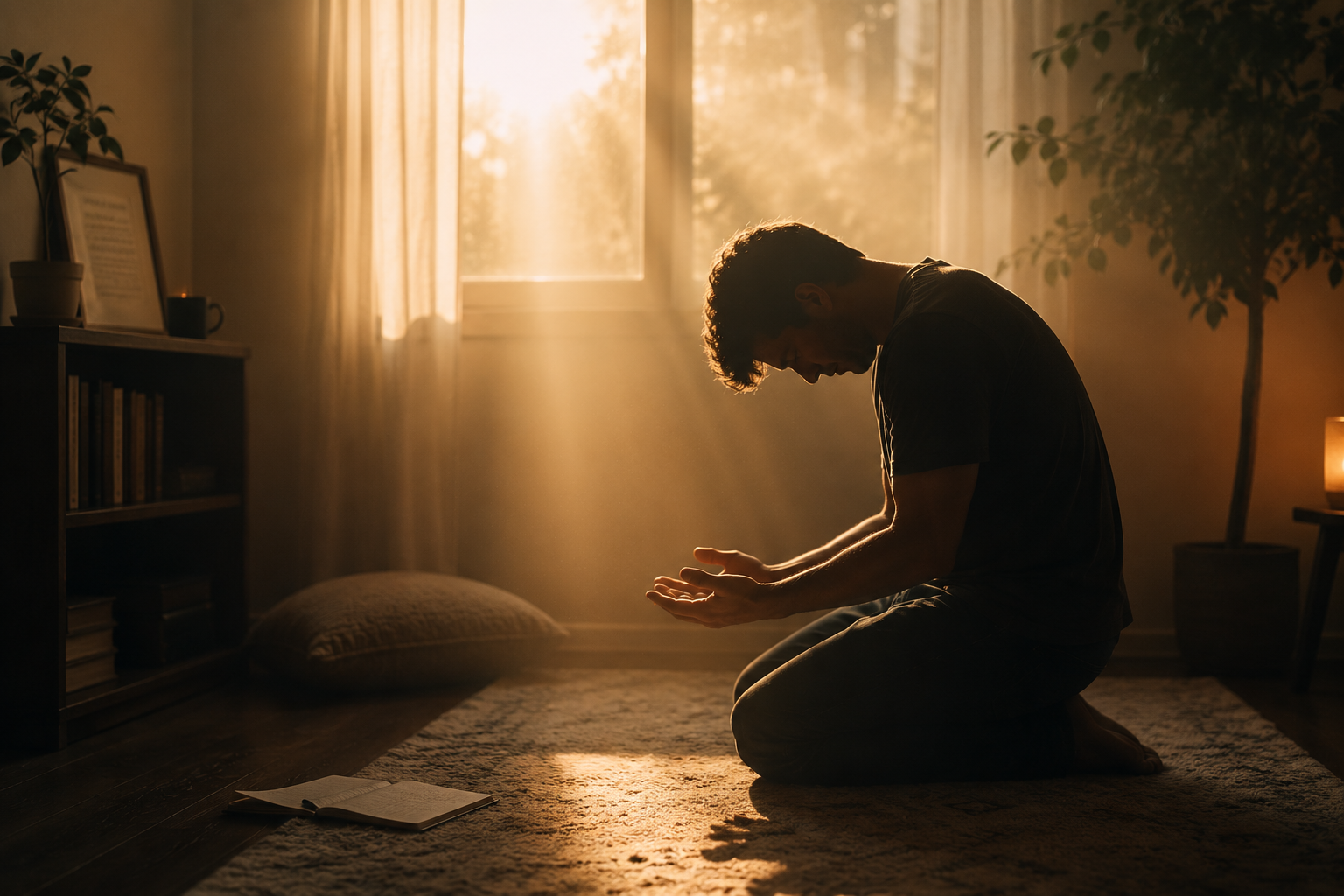 A person yielded in prayer on their knees