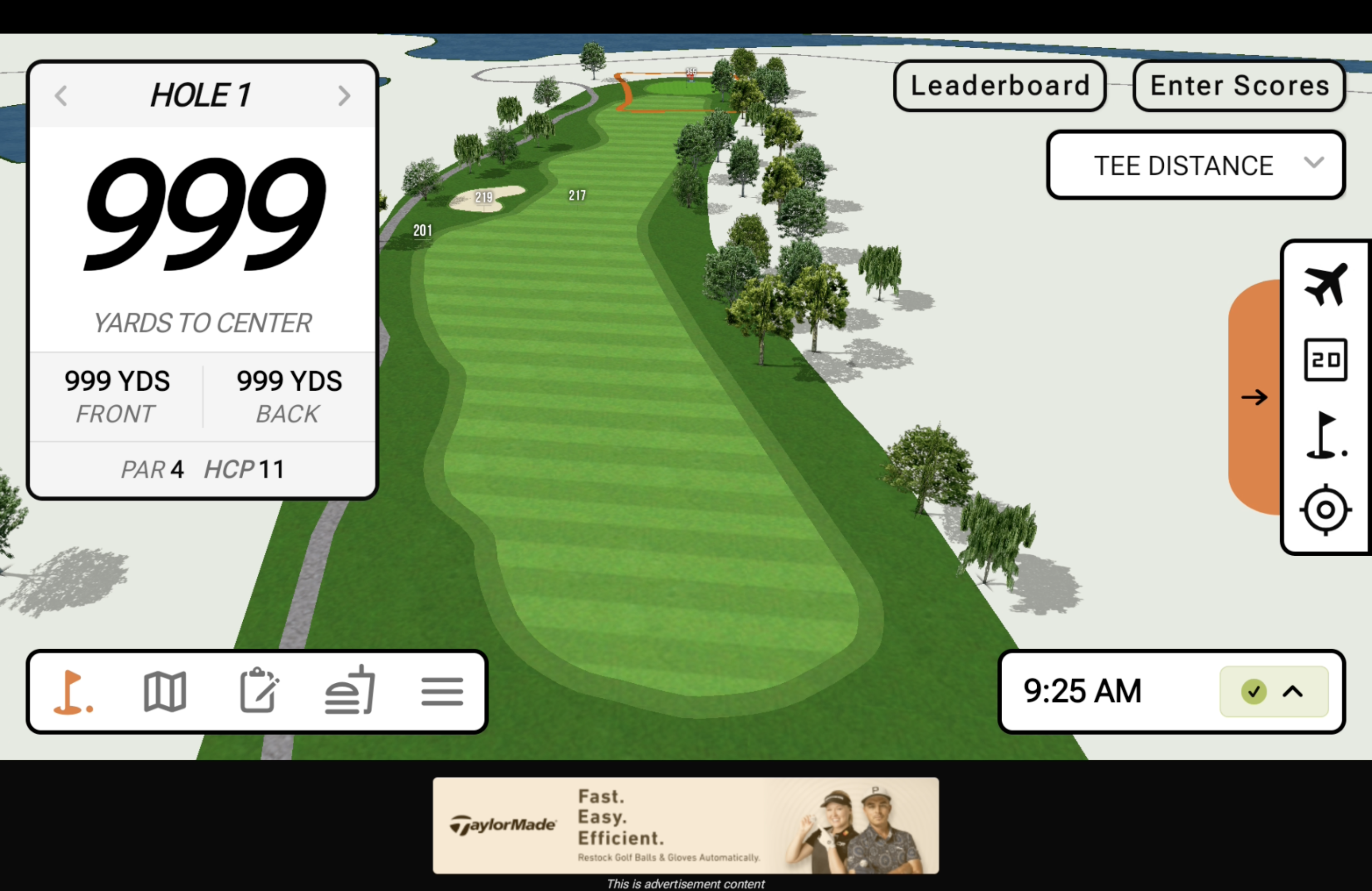 3D course view showing real-time cart positions