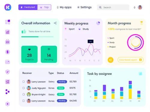 Colorful Dashboard sidebar design with Iconstica icons