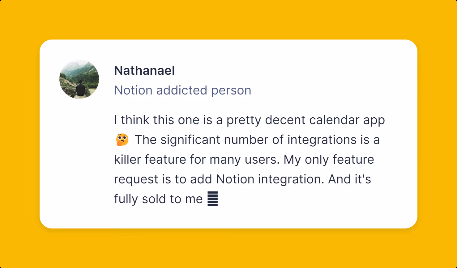 A comment from @nathanael asking for Notion integration.