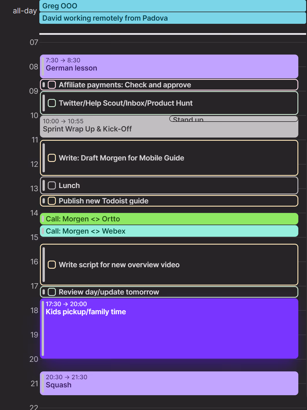 A calendar schedule example
