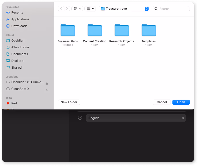 templater folder shown in obsidian vault