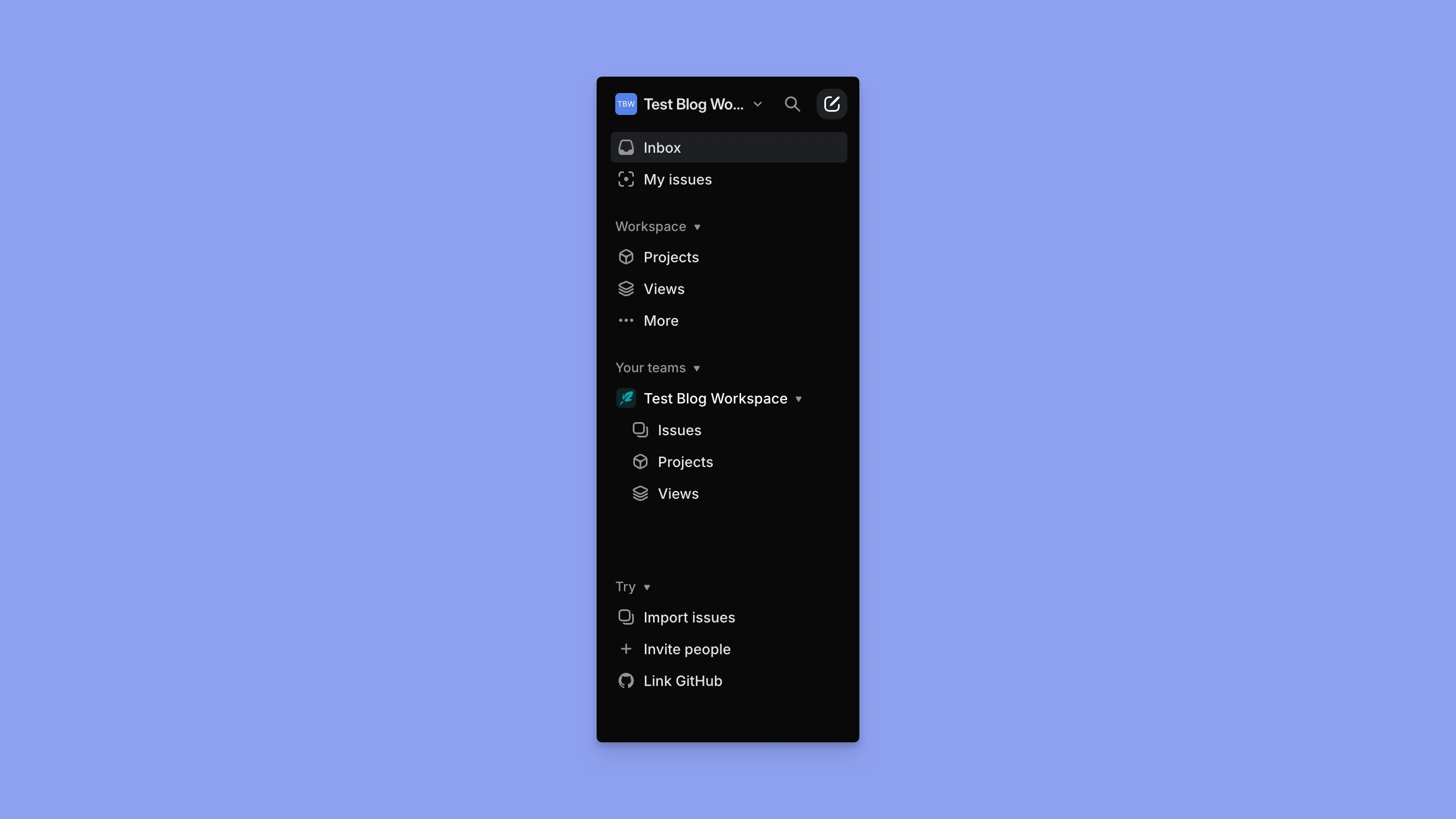 Linear app left sidebar