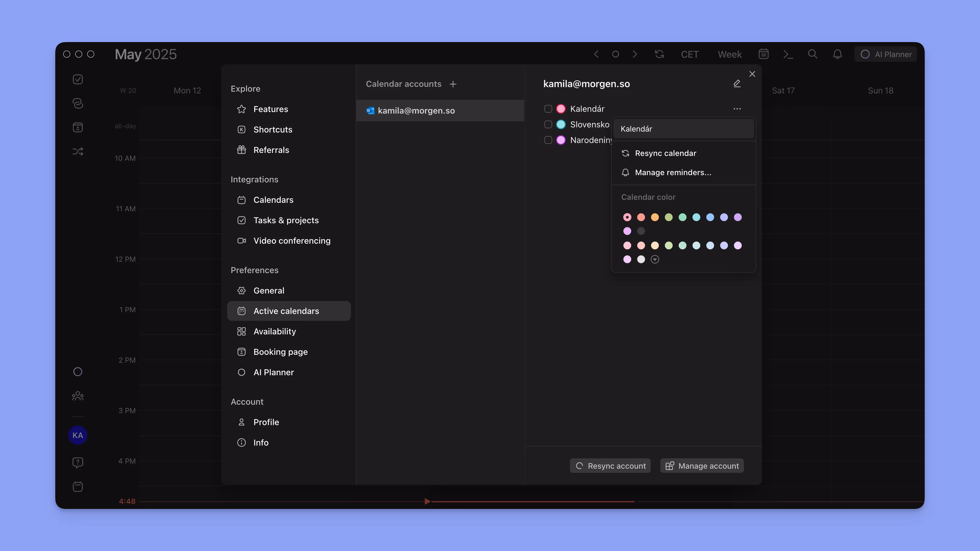 morgen active calendars colors