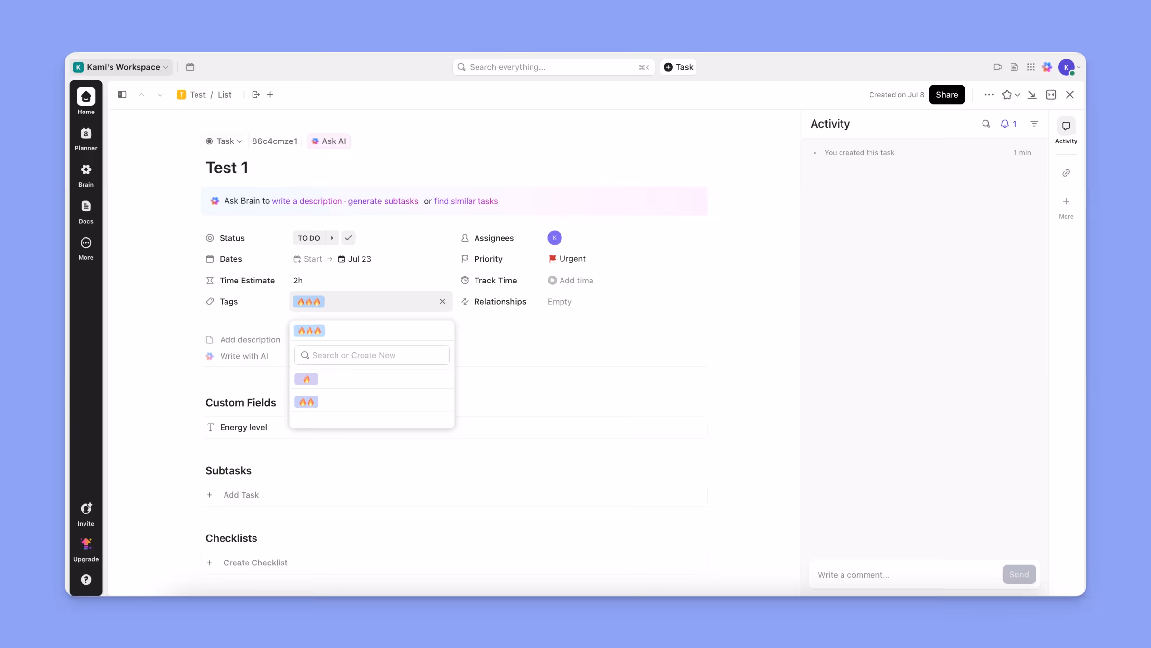 ClickUp task properties