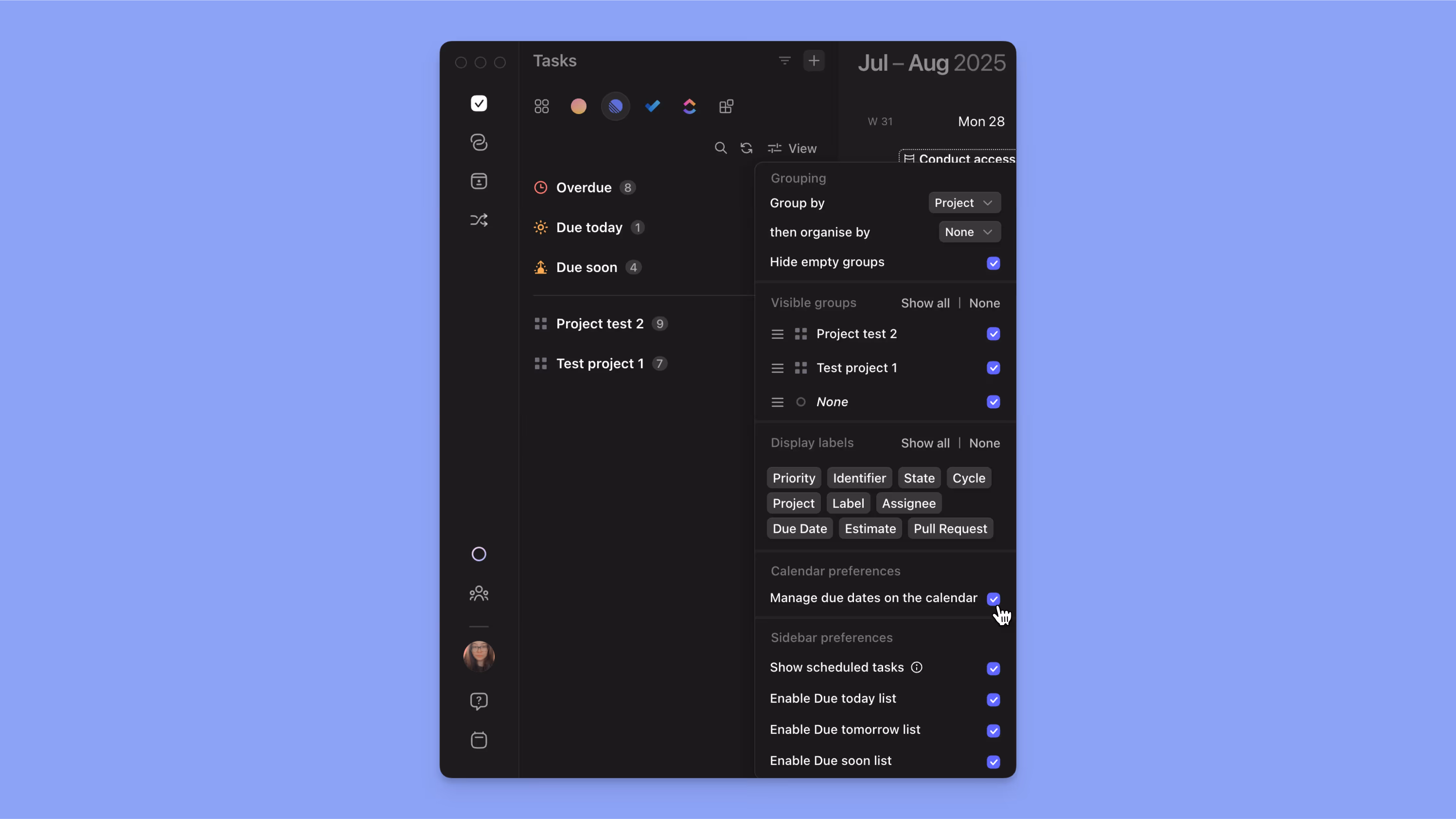 Morgen calendar view settings