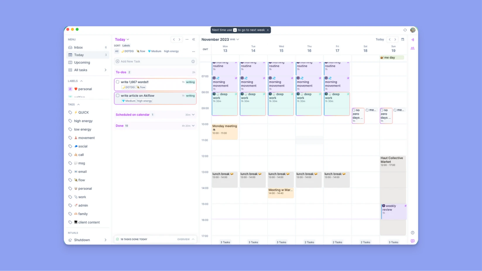 akiflow for calendar management