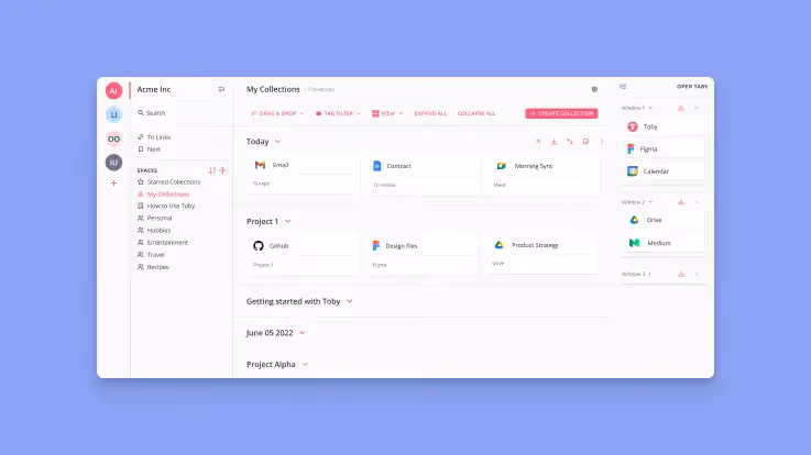 Toby chrome extension