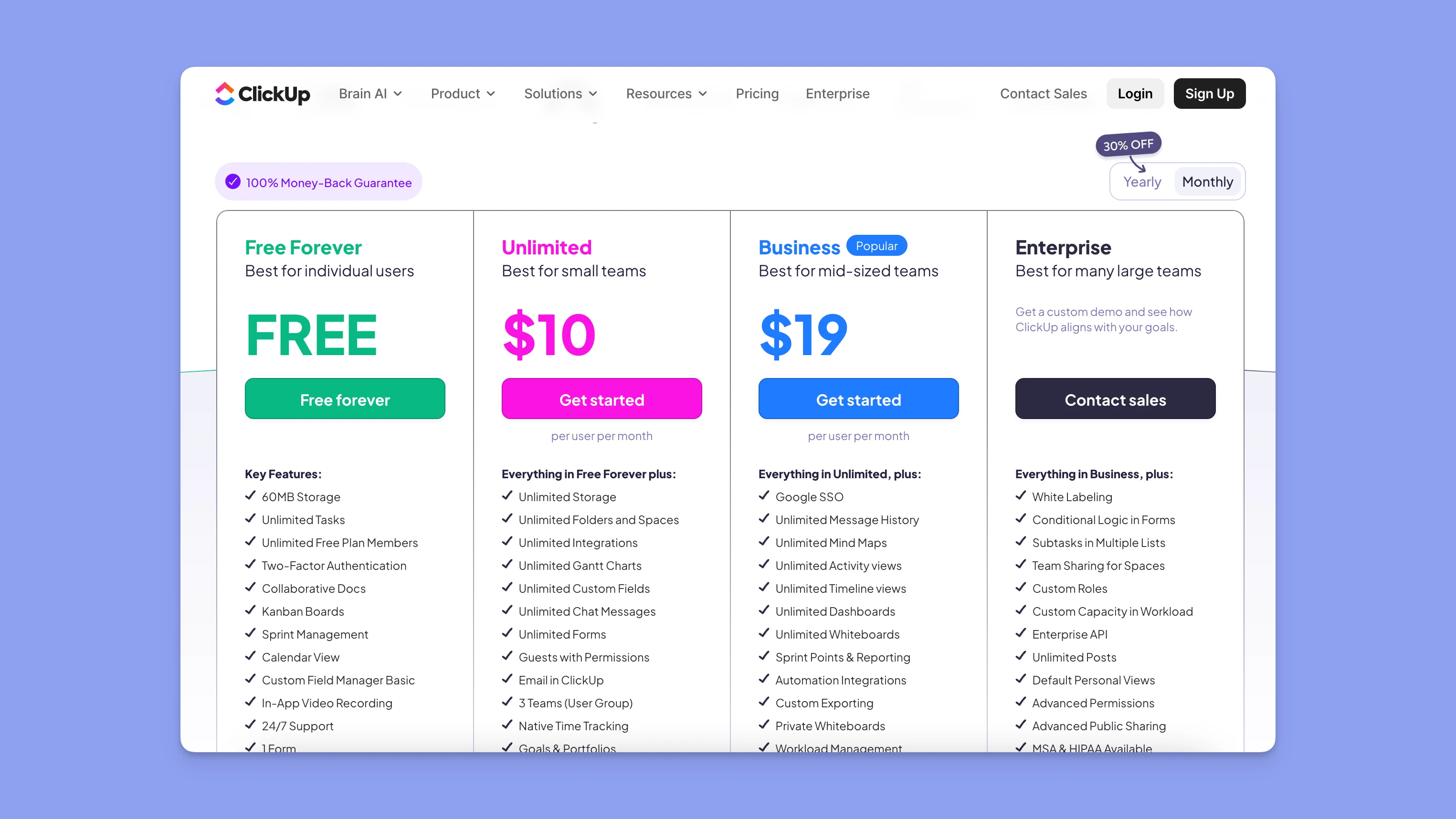 Clickup pricing page