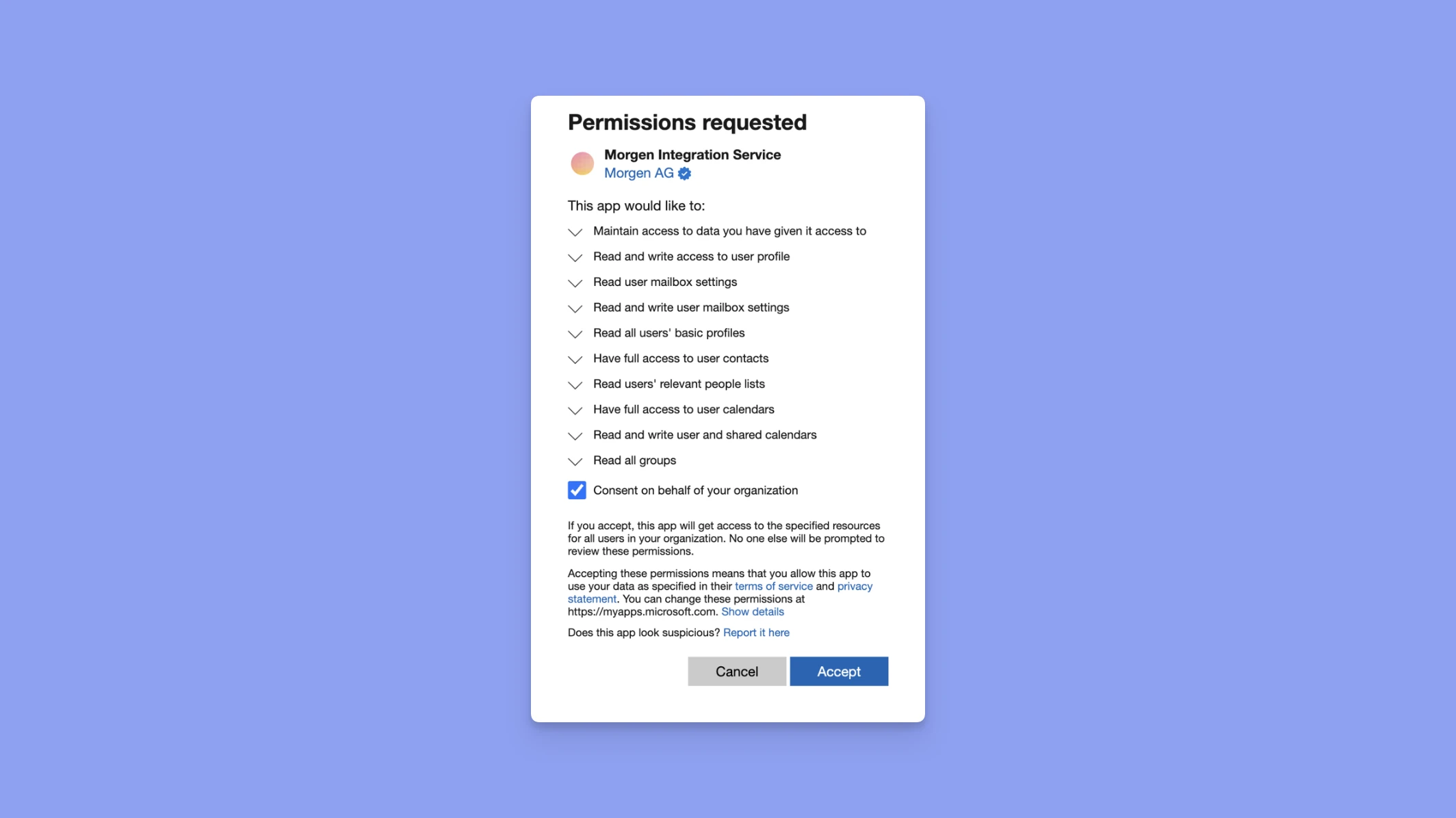 microsoft outlook permissions requested