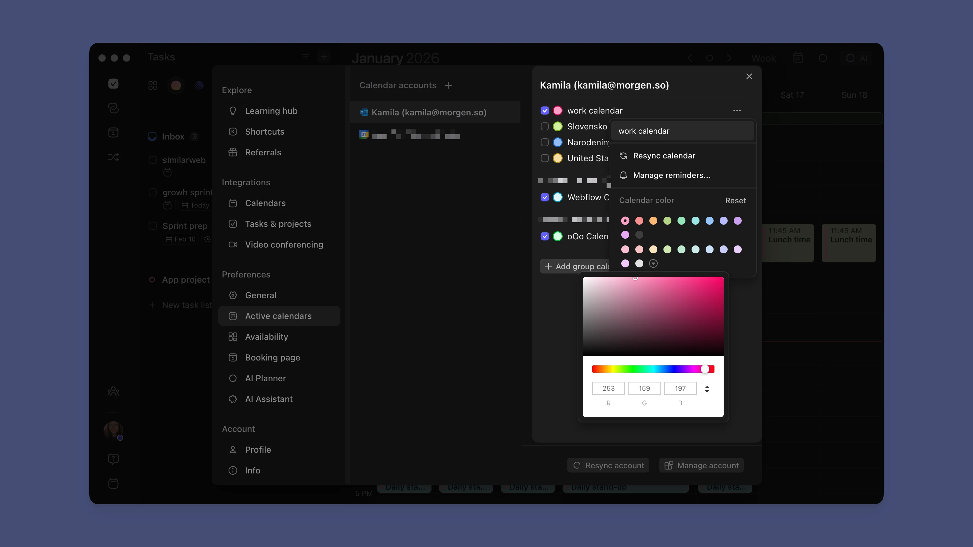 morgen app calendar colors picker