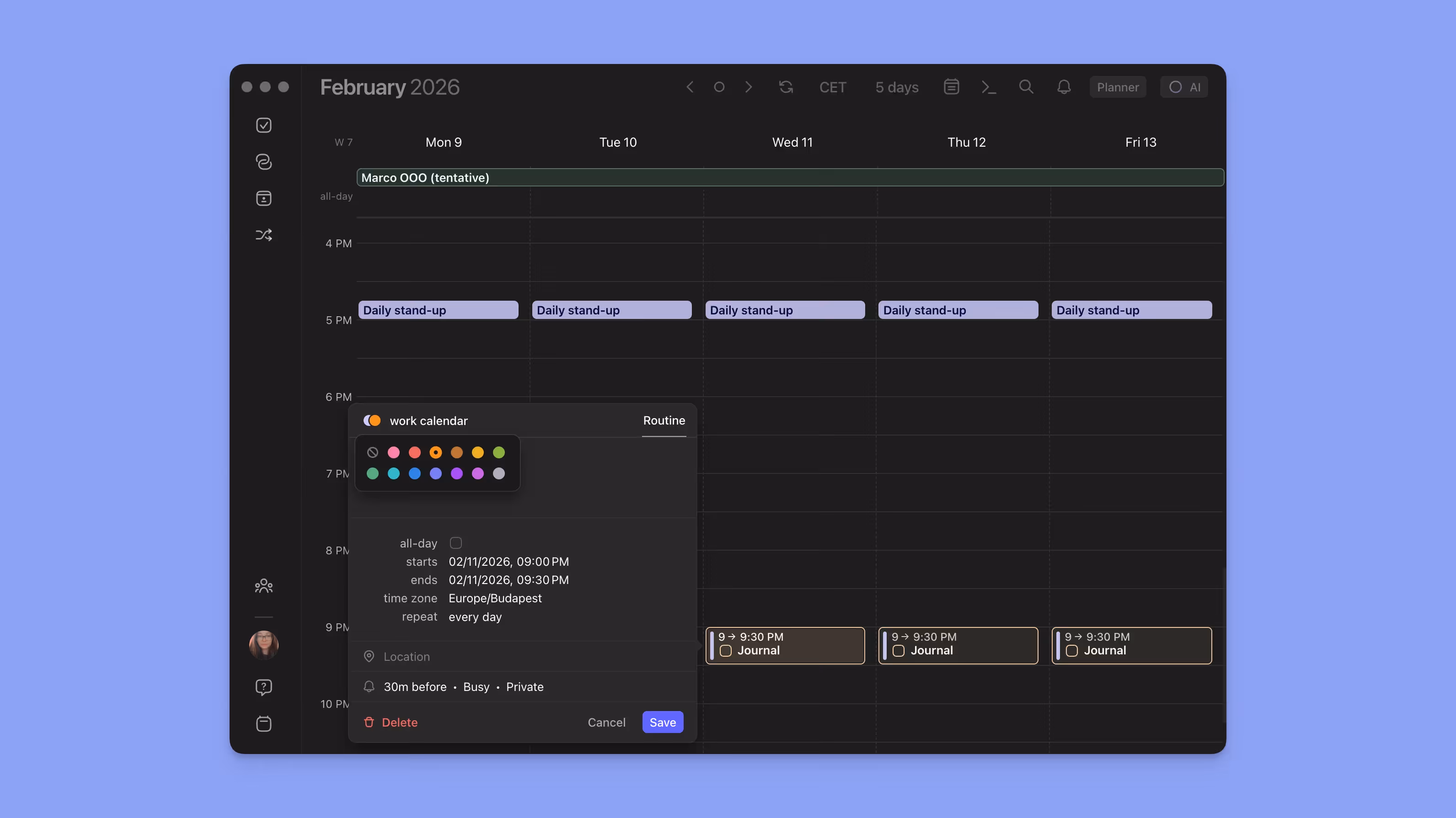 morgen app routines color picker