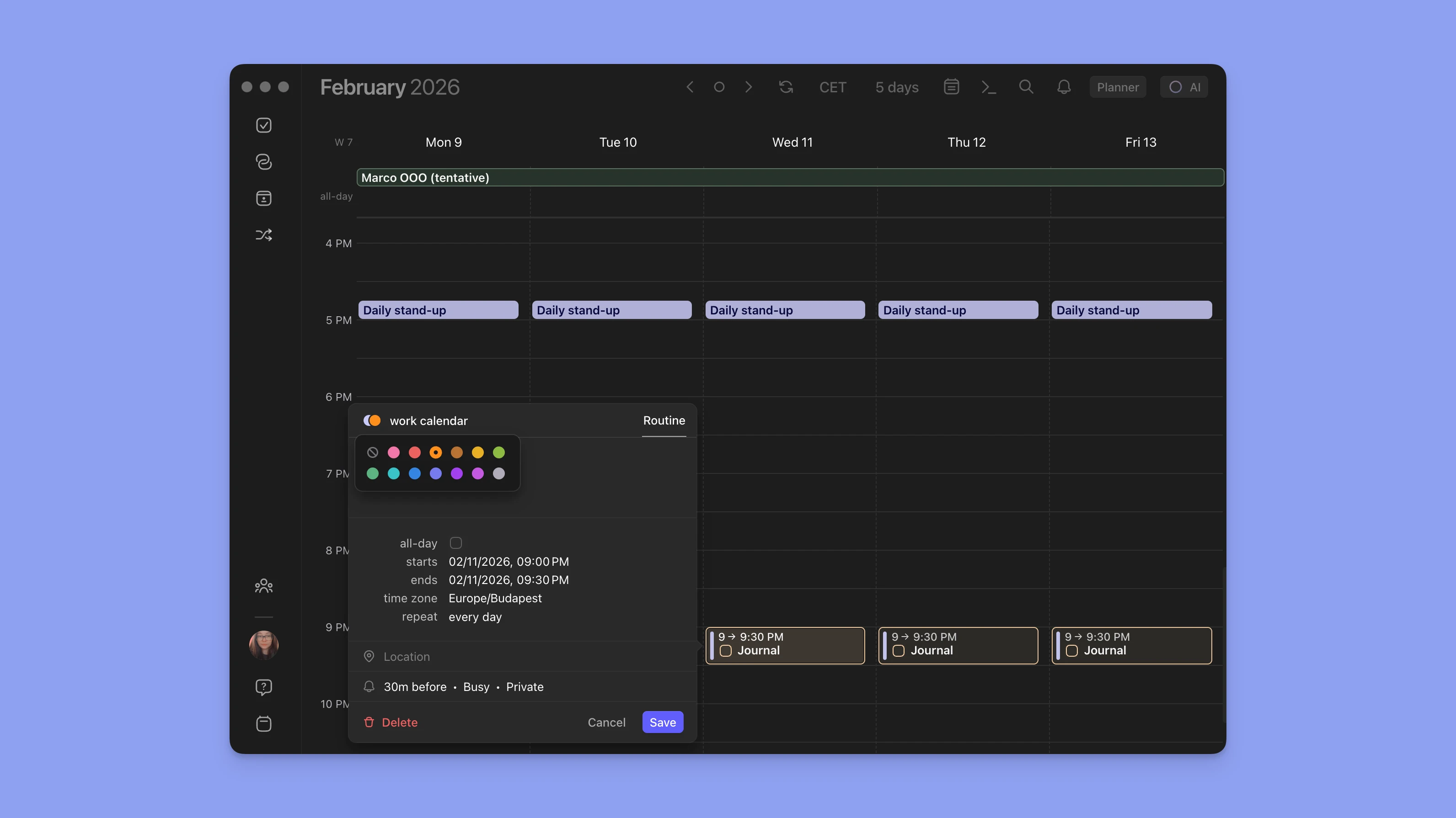 morgen app routines color picker