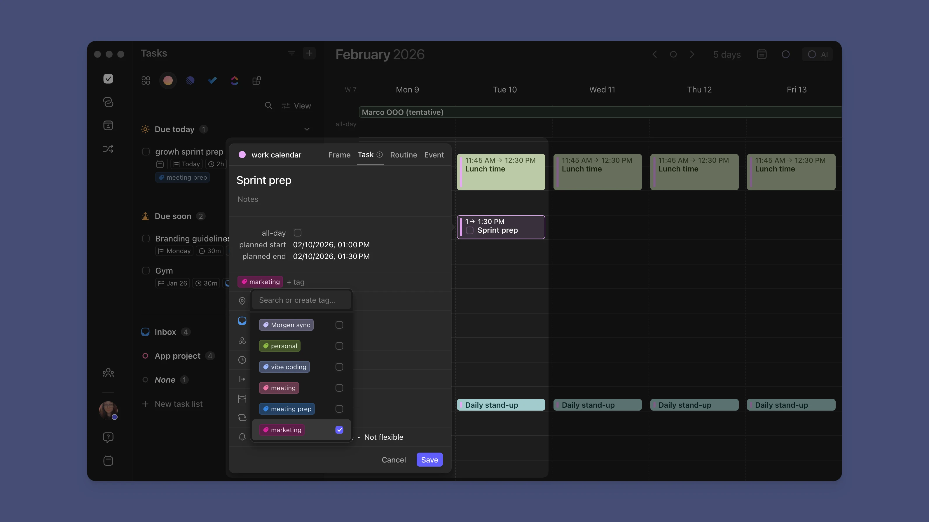 Morgen app how to add task tags