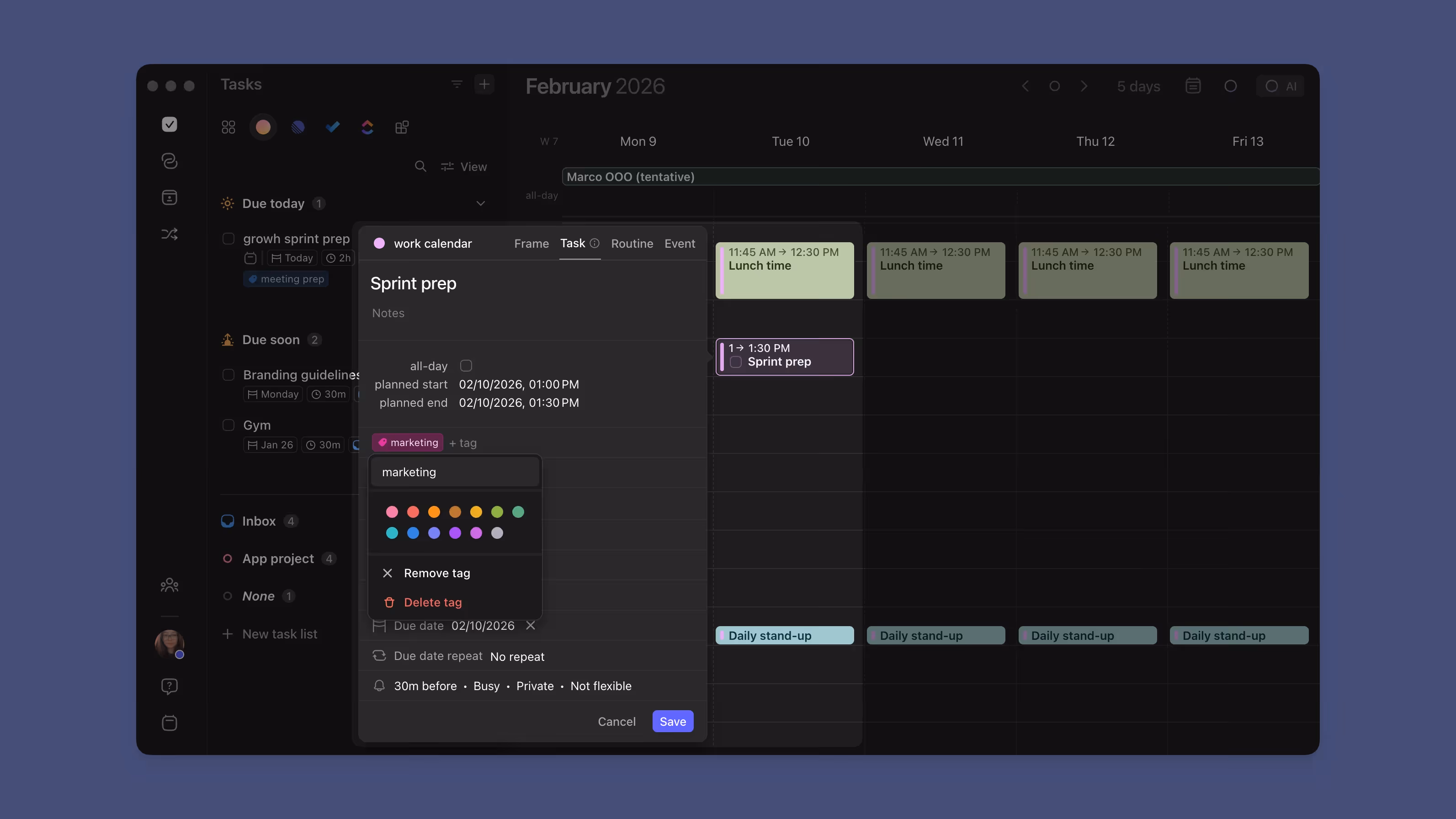 morgen app editing task tags