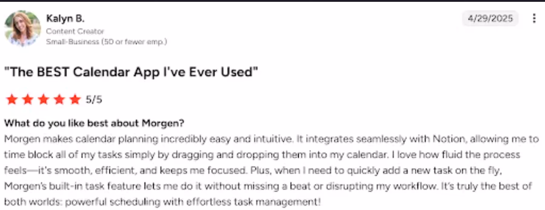 morgen customer review kalyn