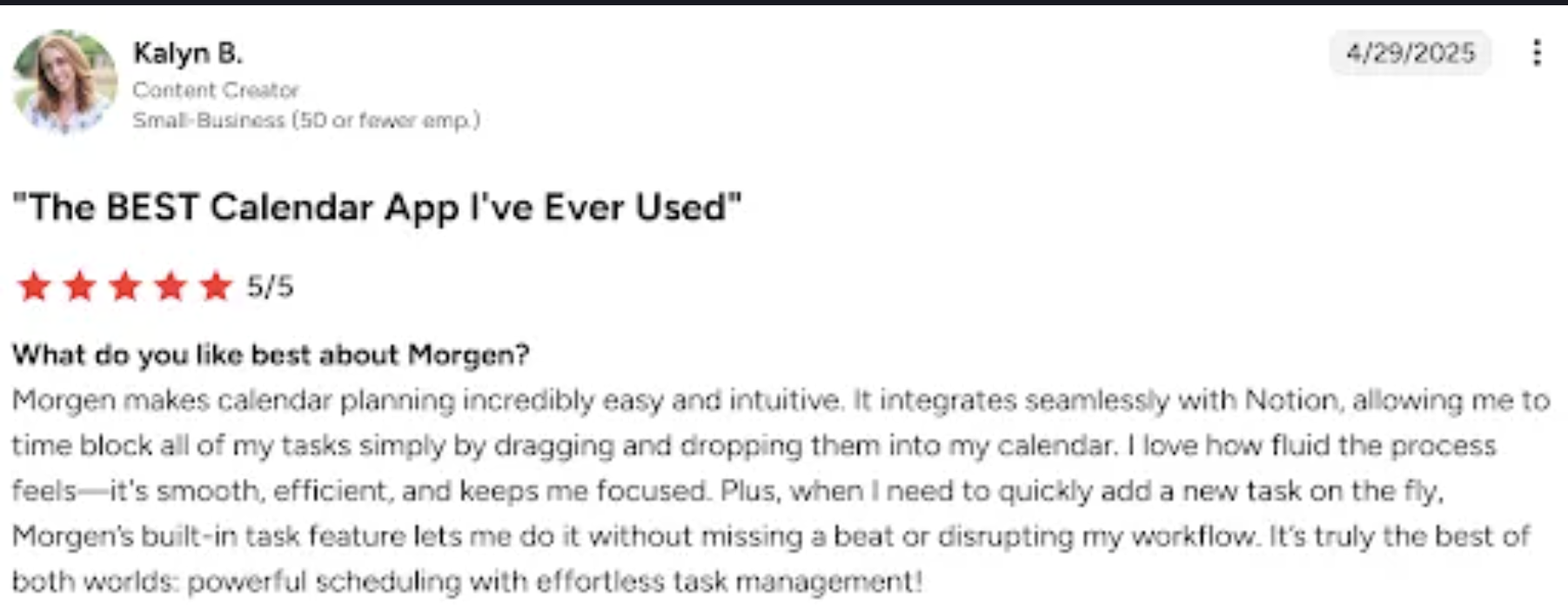 morgen customer review kalyn