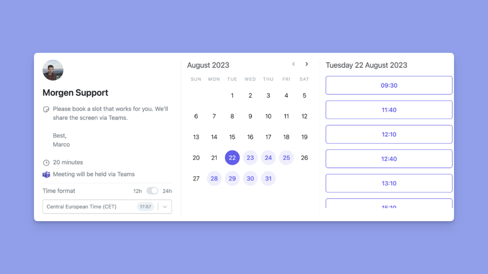 morgen scheduling and meeting links