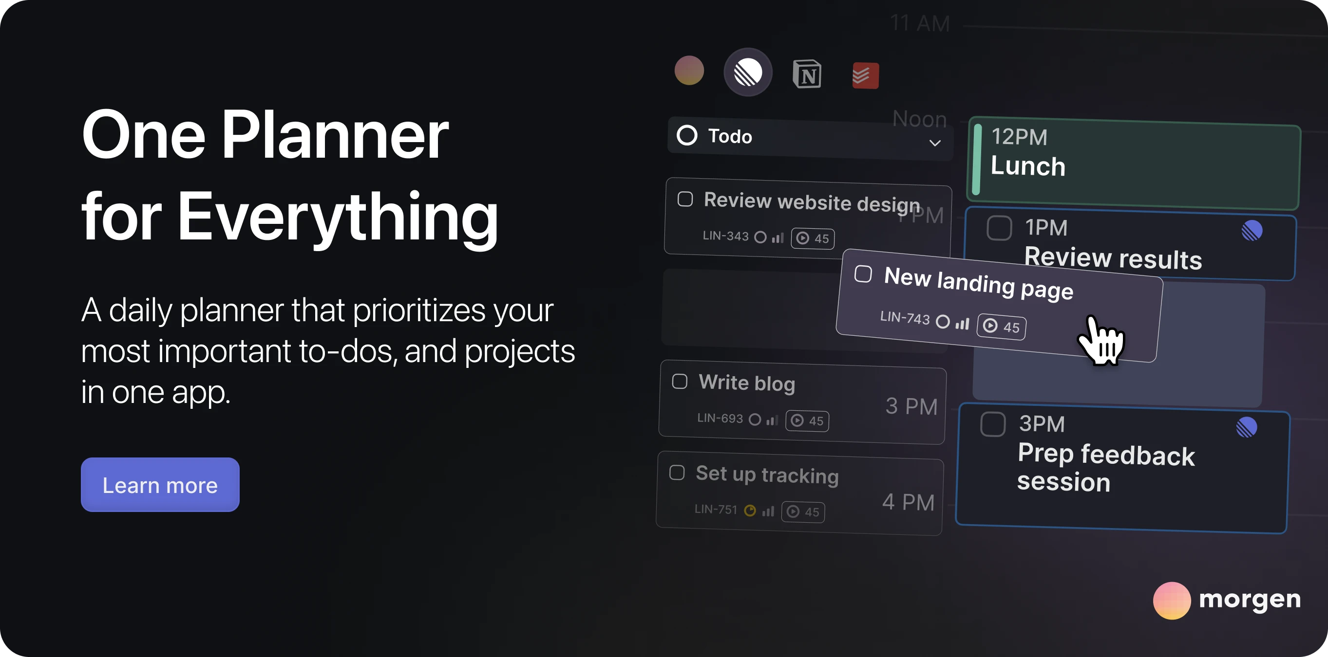 usa a versão de teste gratuita de Morgen para experimentar o planeador de IA
