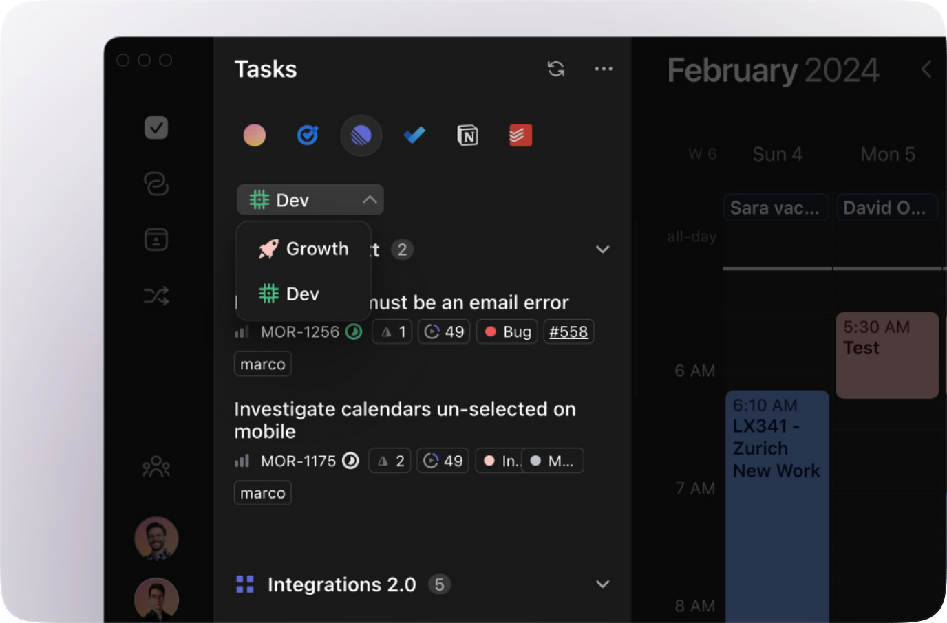 Morgen Linear Task-Ansicht