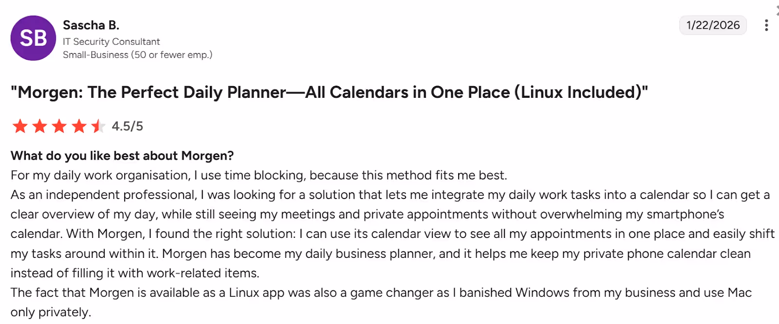 Customer Review Morgen