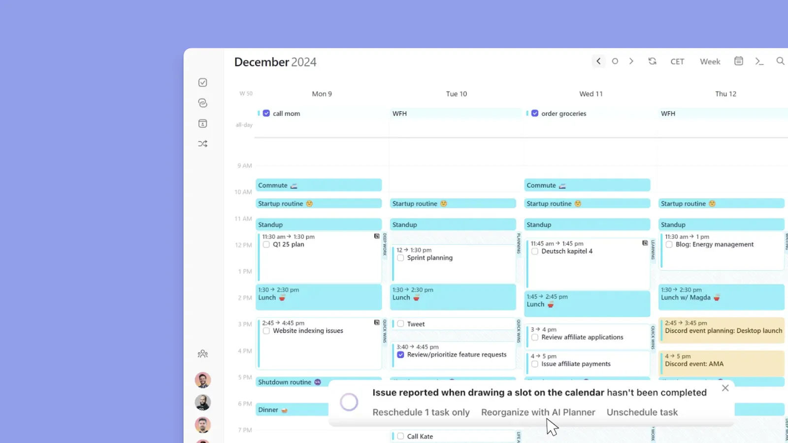 Morgen AI Planner dashboard displaying automated task scheduling, time blocking, and daily planning previews.