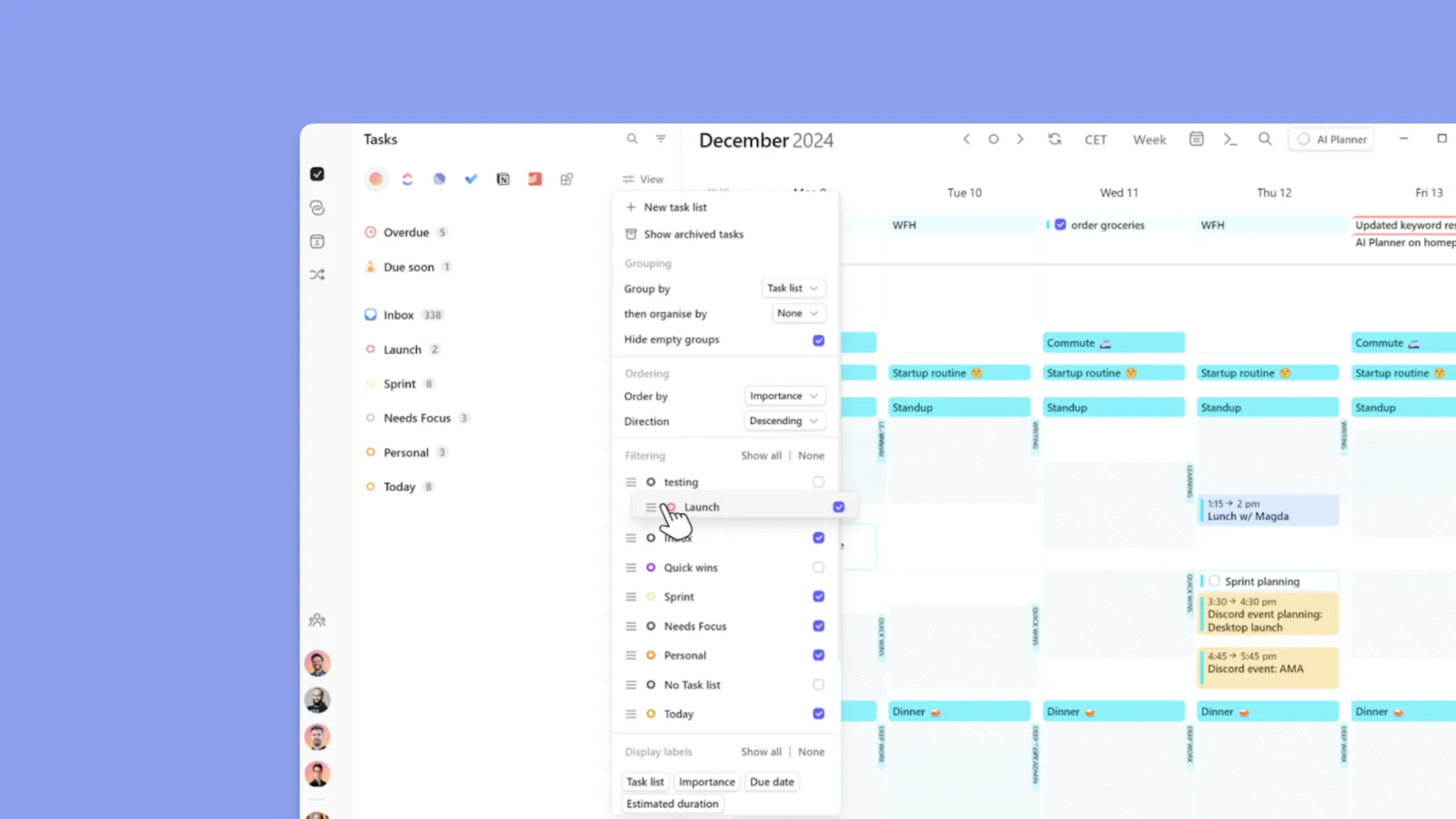 Morgen task list and filters