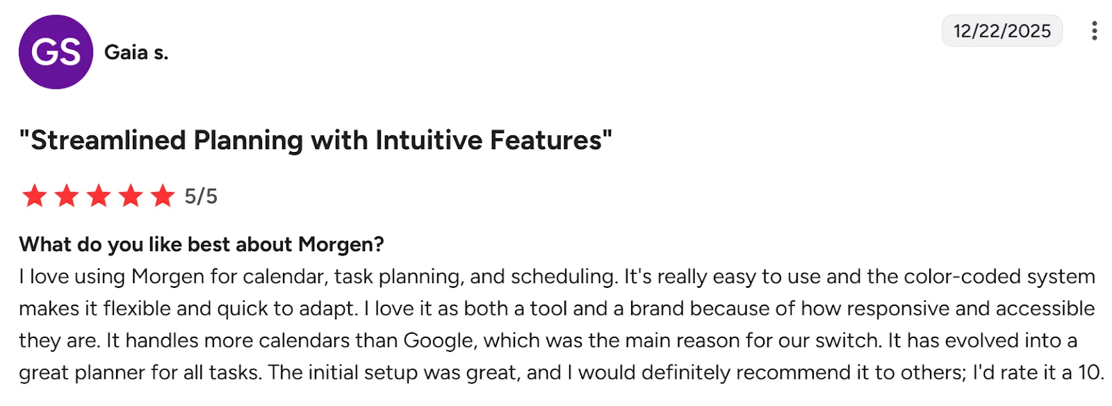 Morgen positive review