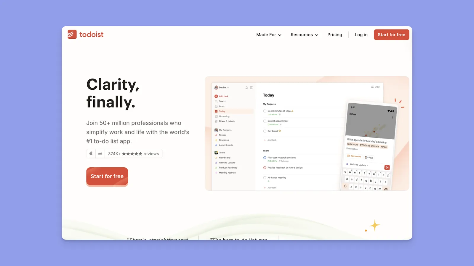 Página inicial Todoist