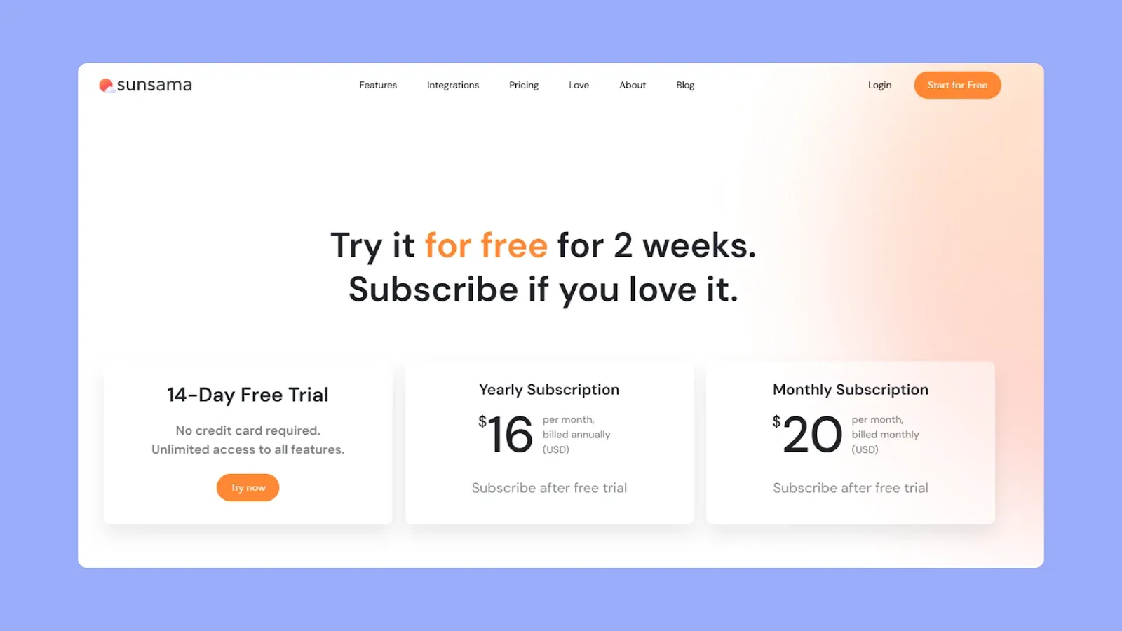 Sunsama Pricing Page