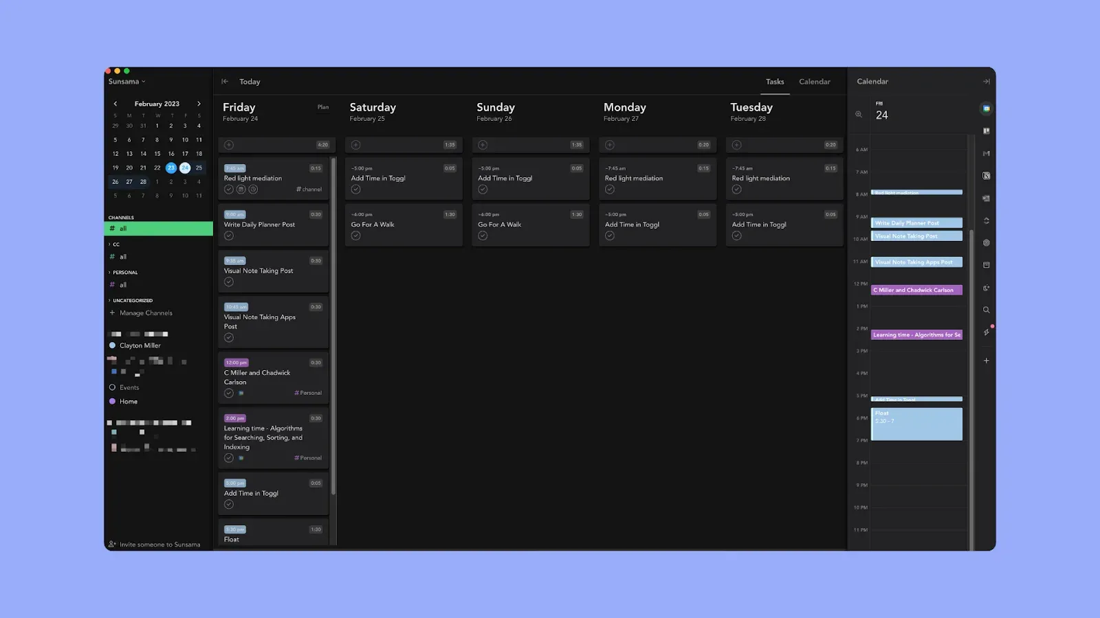 Sunsama User Interface and Daily Experience