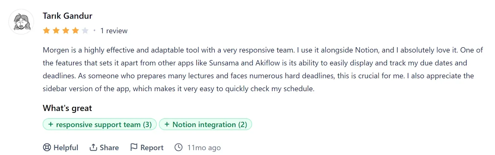 Morgen Customer Review