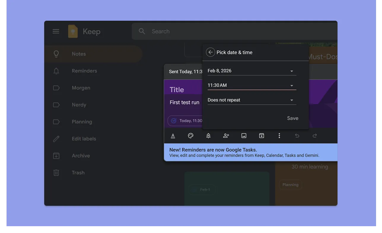 Google keep reminders