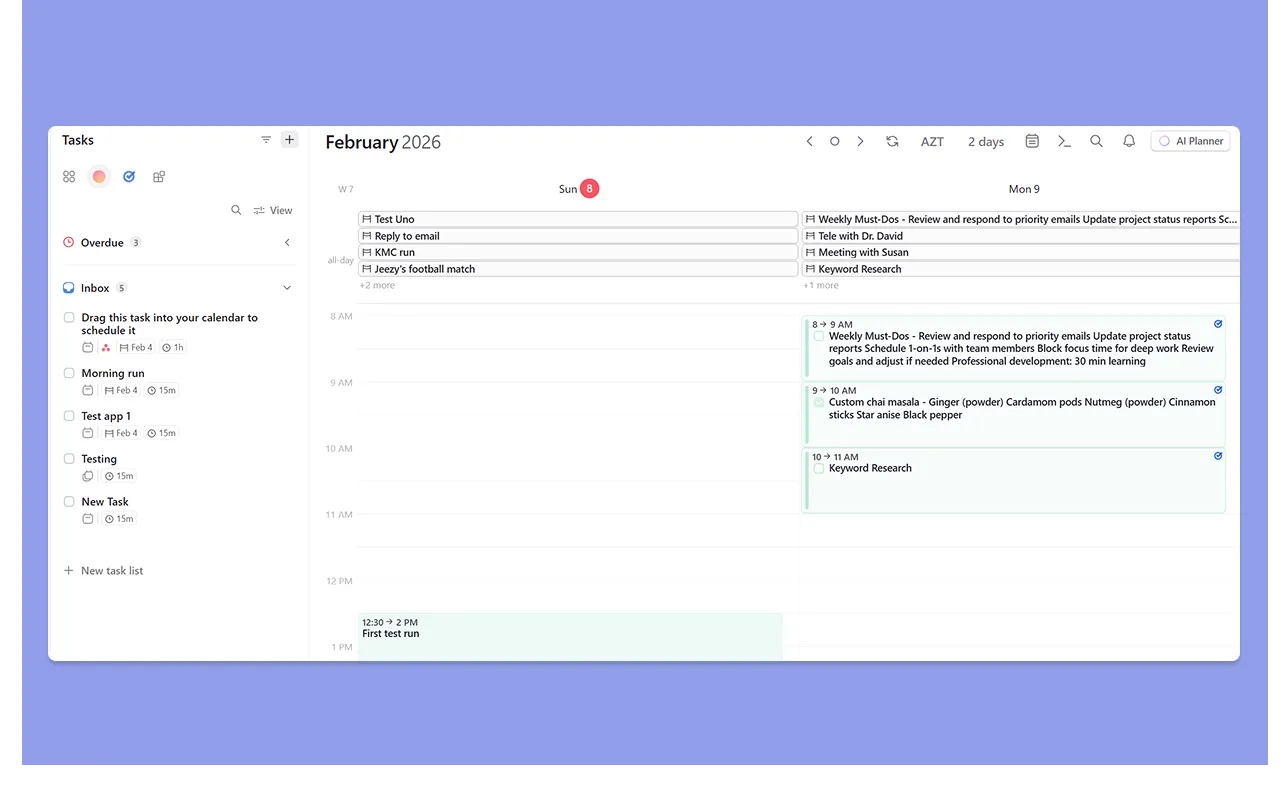 Morgen Calendar Integration and Time Blocking