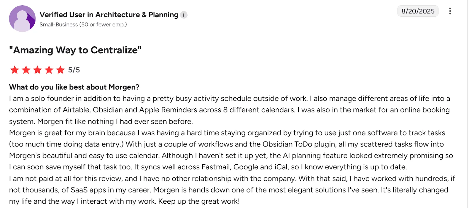 Morgen Customer Reviews