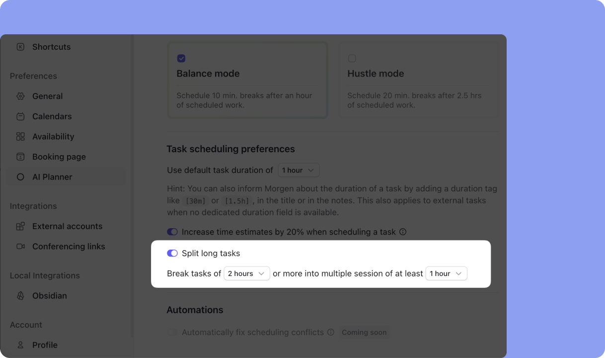 Morgen split long tasks