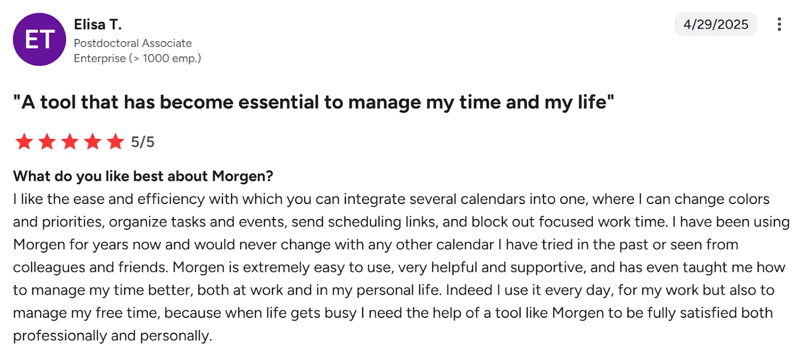 Morgen Customer Review