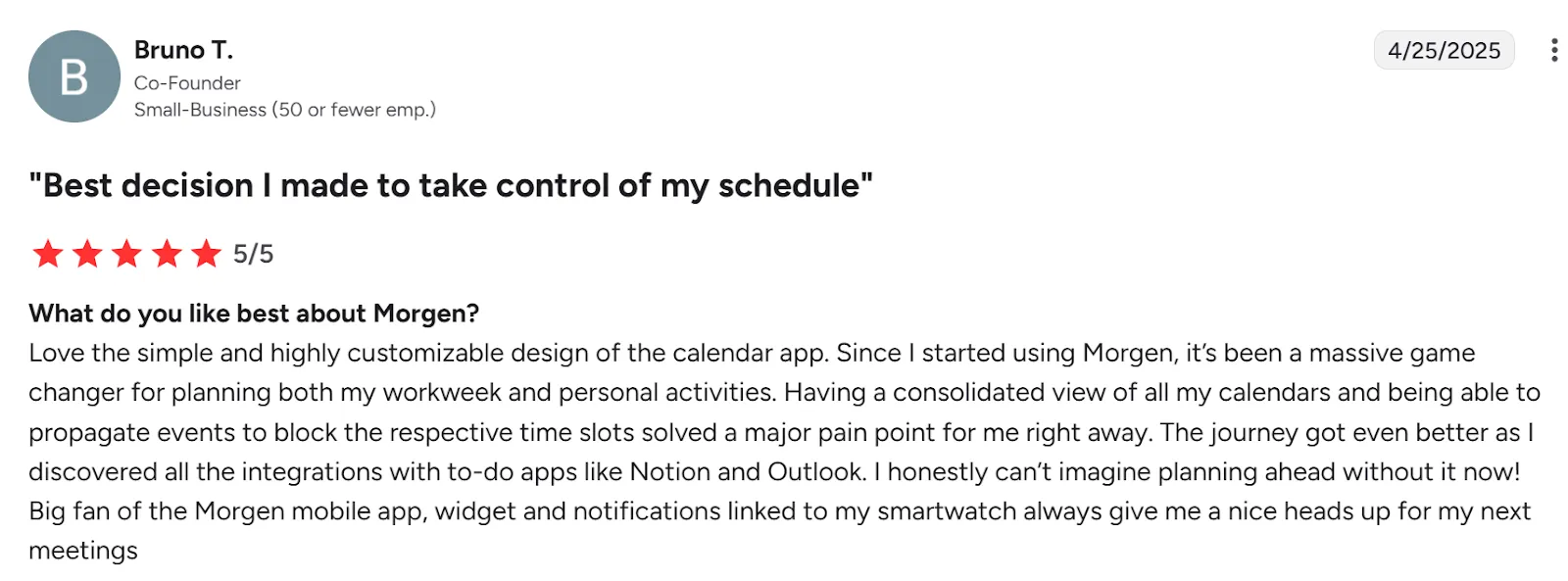 Avaliações de Clientes Morgen