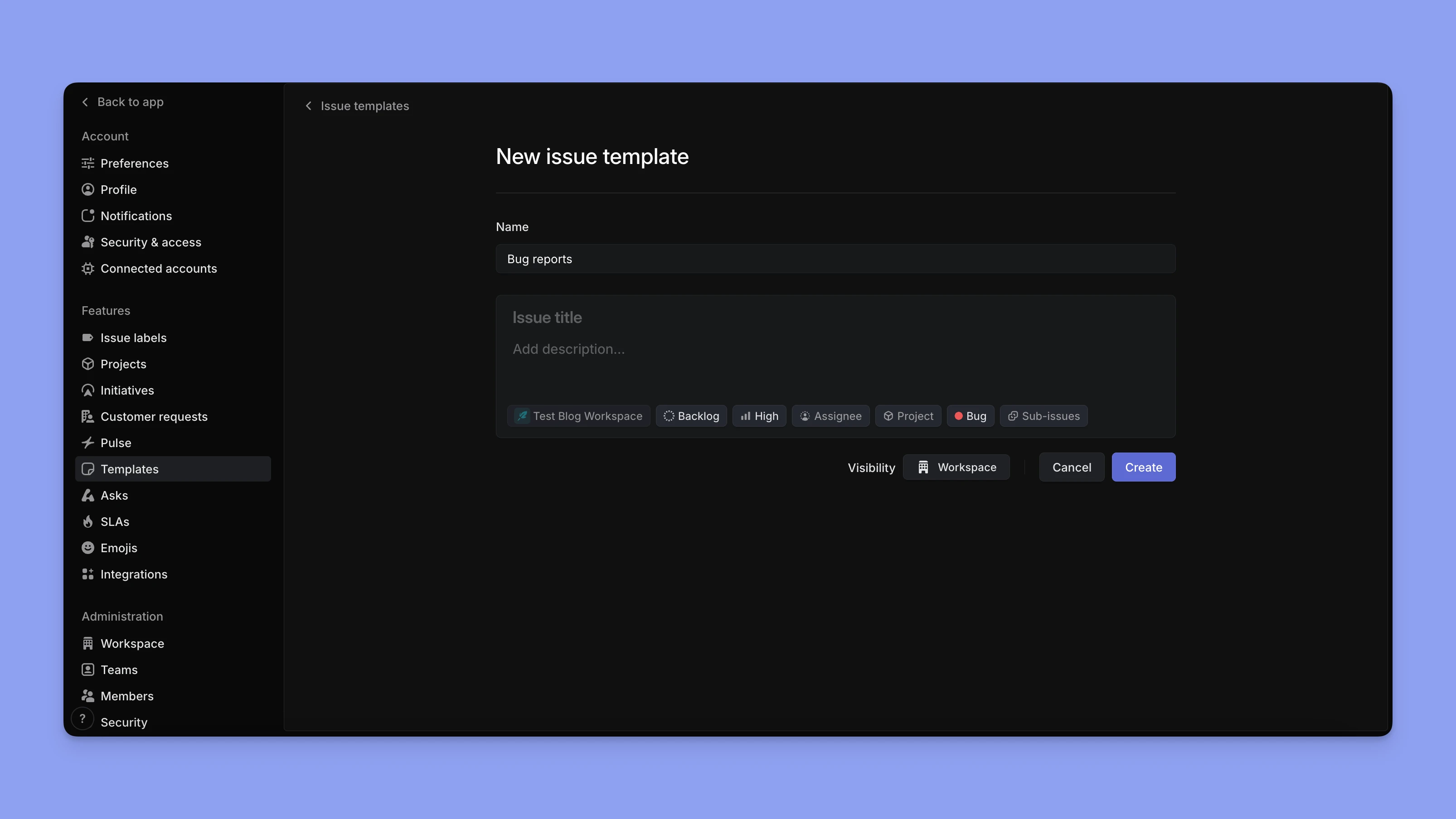 Linear app new issue template