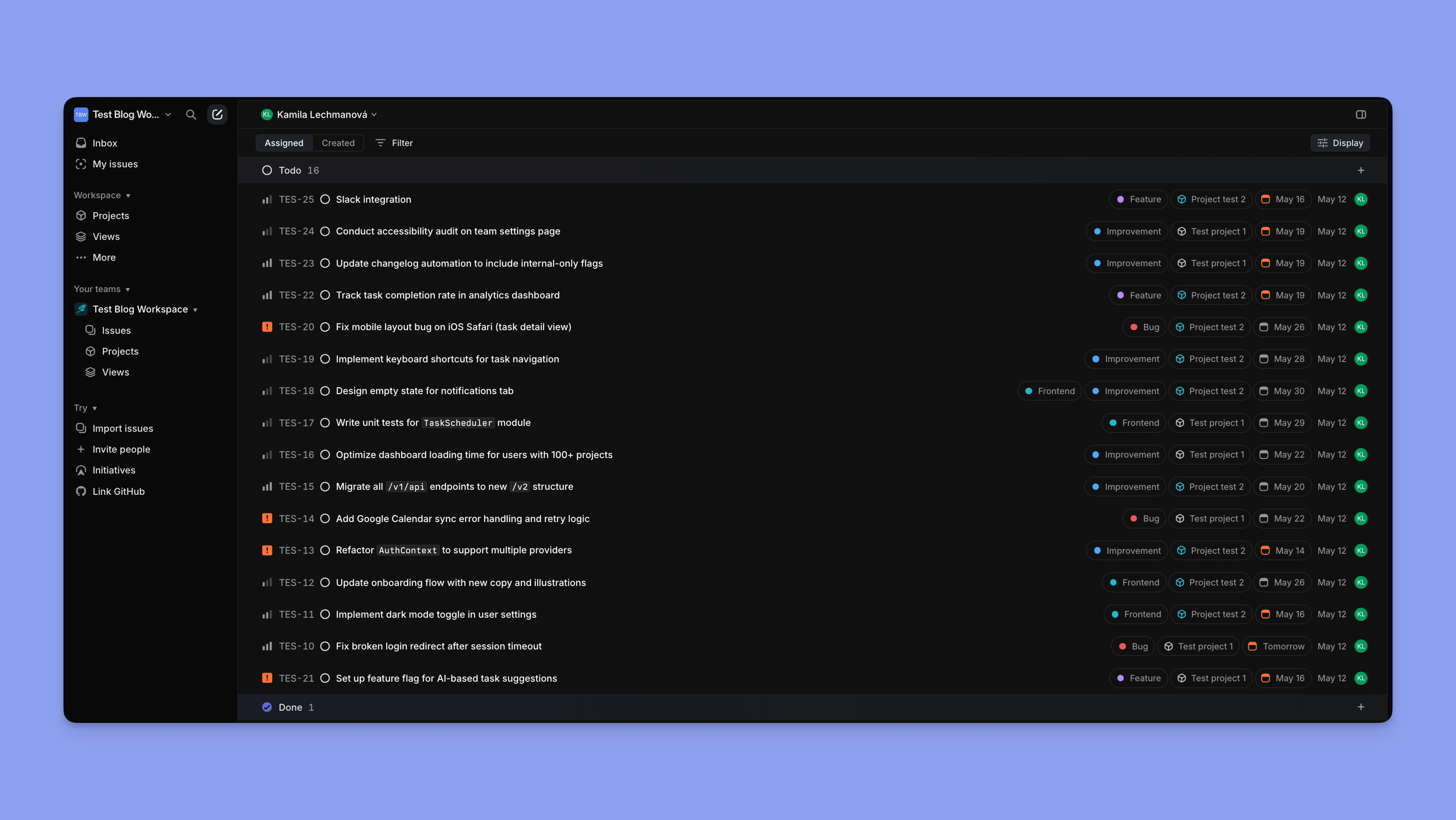 Linear task management