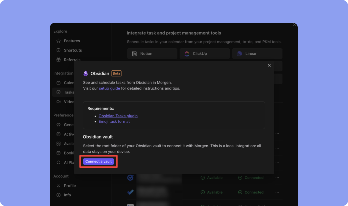 connessione vault morgen obsidian