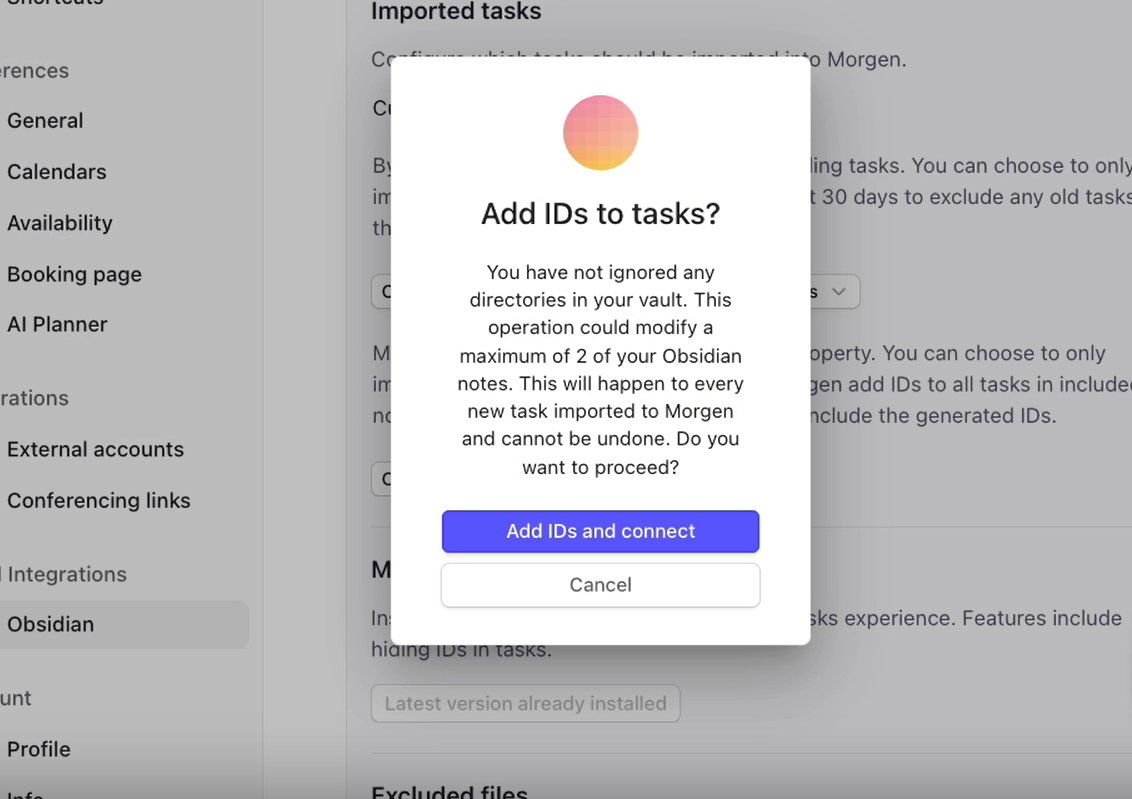 morgen aggiungi id e connetti