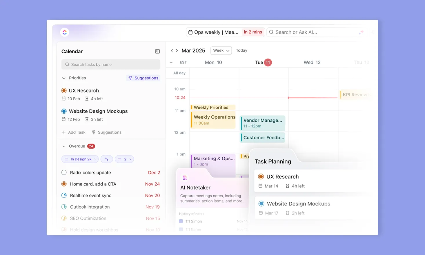 Gestione del calendario e delle attività ClickUp