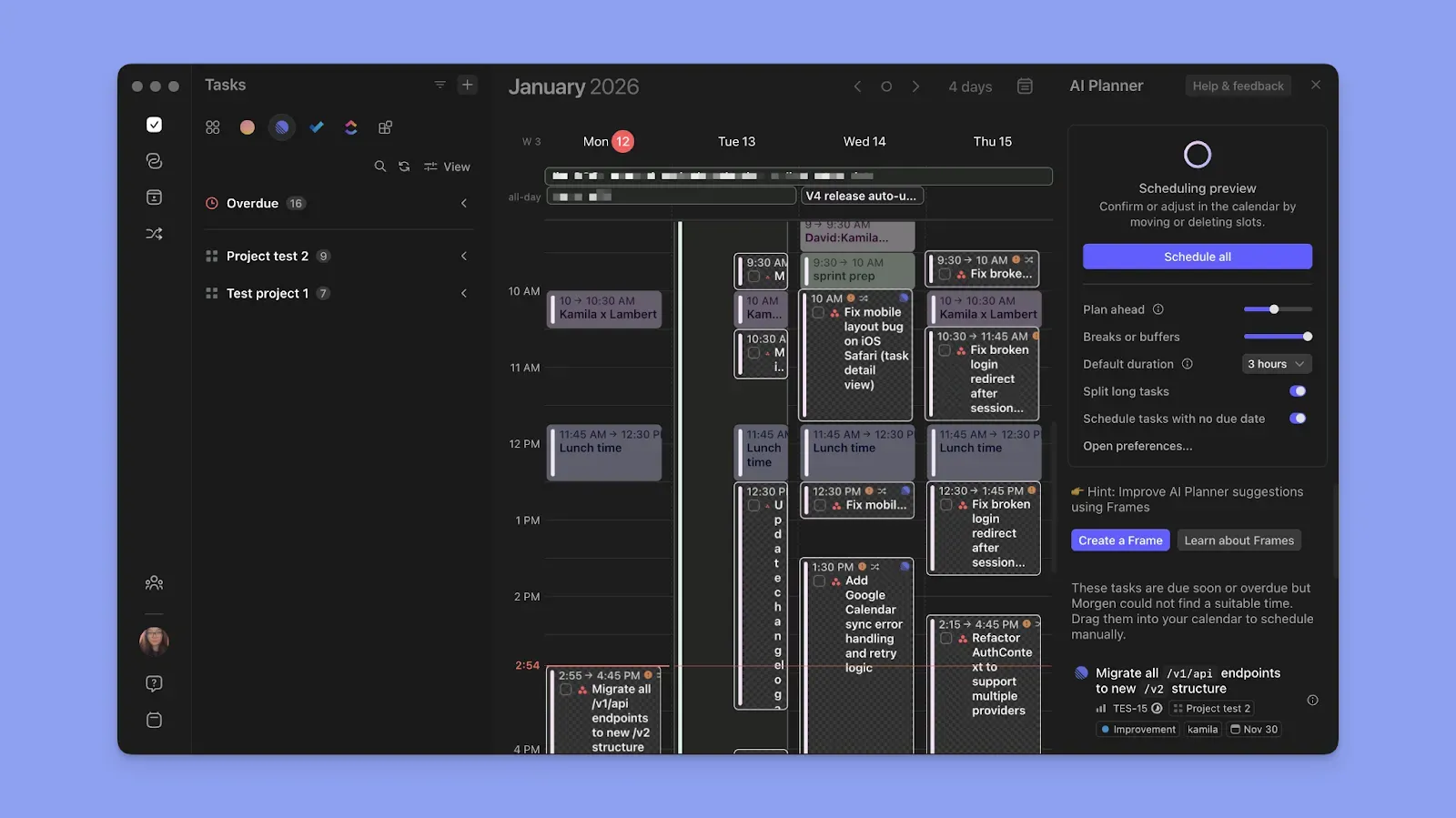 Morgen AI features for planning