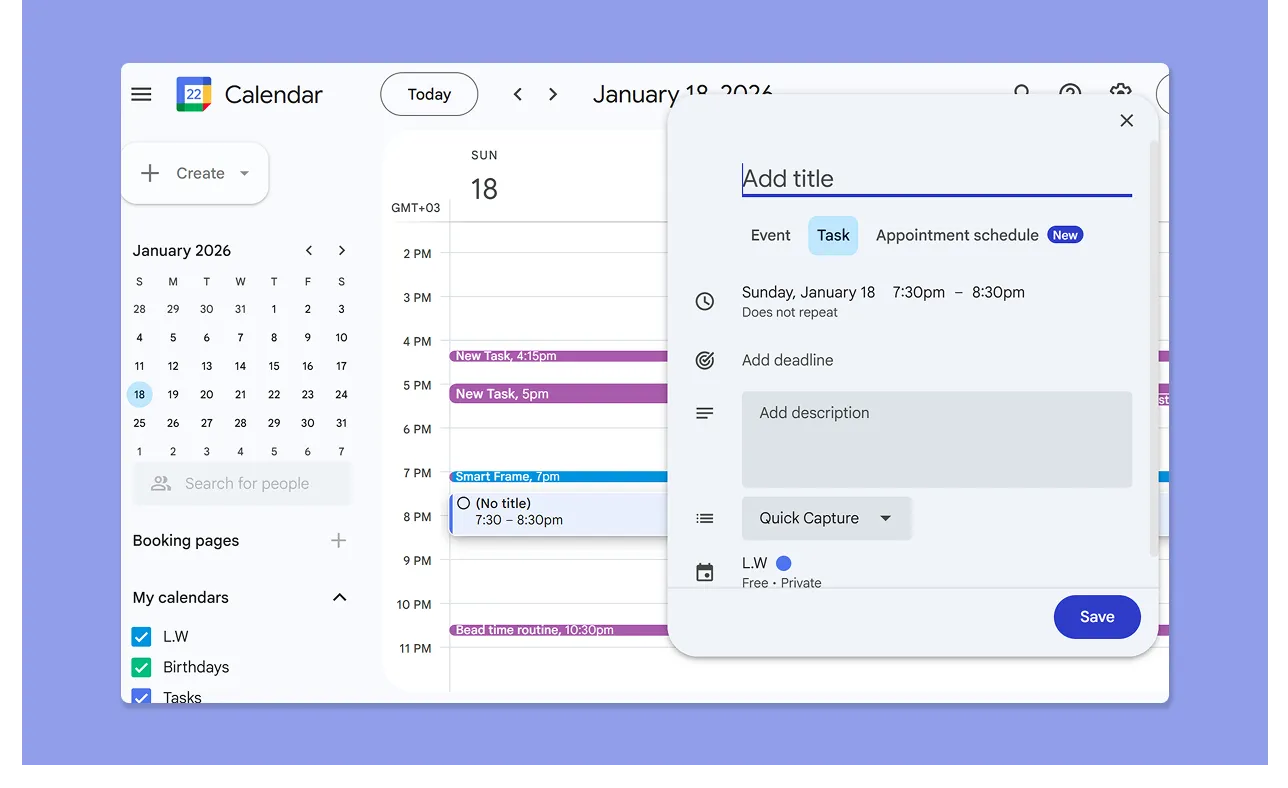 Benutzerfreundlichkeit Google Calendar