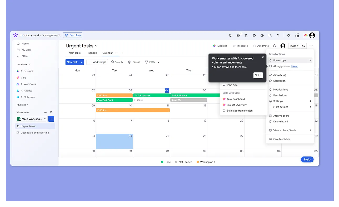 Monday calendar features