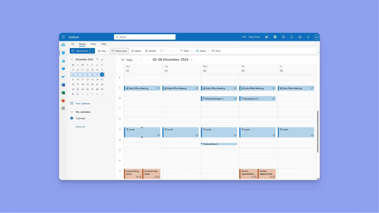 Outlook calendar