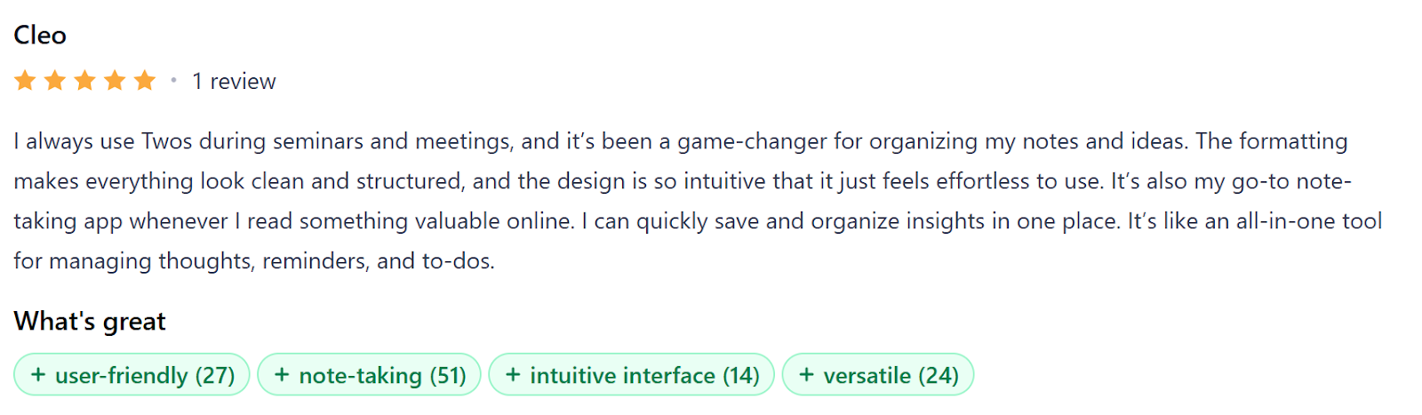 Twos positive review