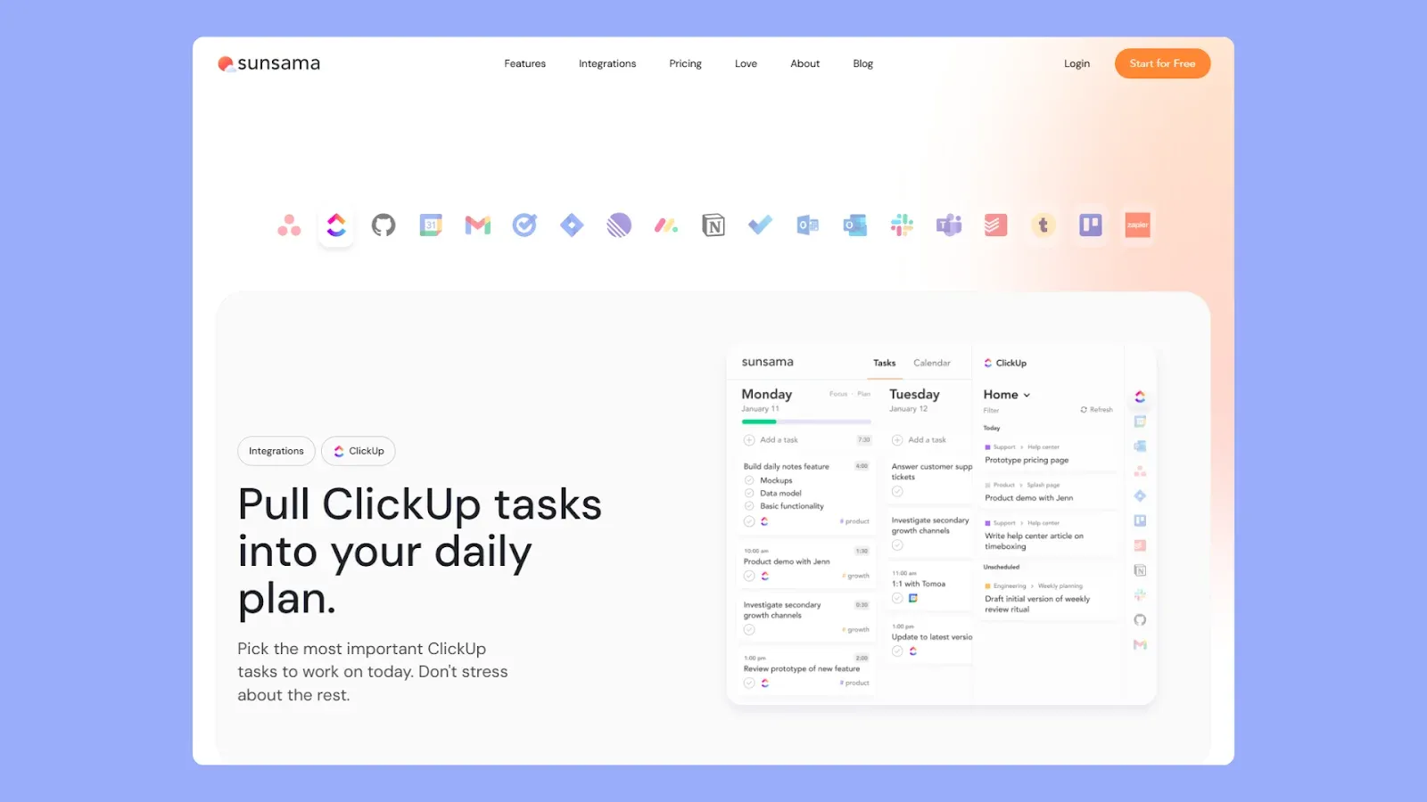 Sunsama integrations